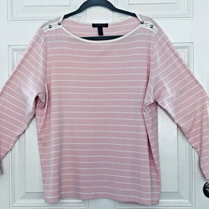 Lauren Ralph Lauren Women's Pink Stripe Top Size 2X Silver Silver Tone Buttons